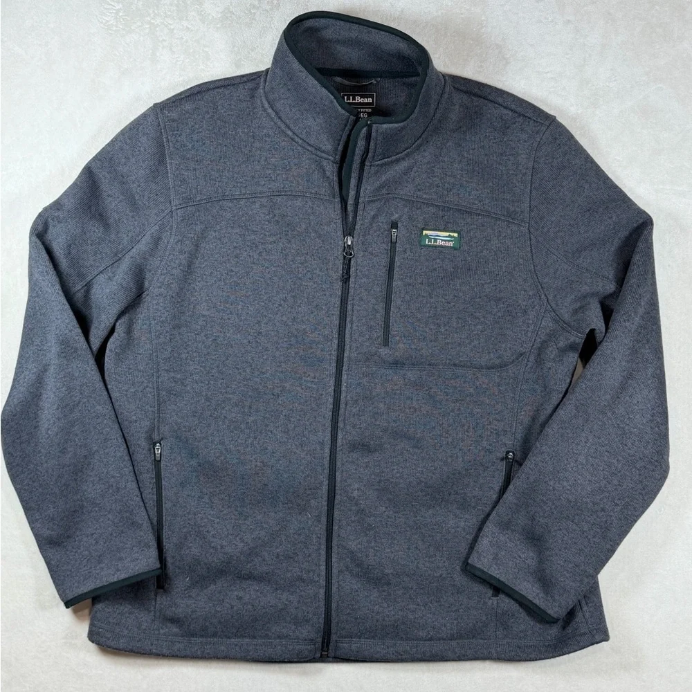 L.L. Bean Men's XL Reg Slightly Fitted Charcoal Fleece Performance Jacket Logo